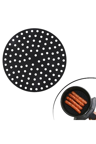 Go İthalat Siyah Isıya Dayanıklı Yıkanılabilir Silikon Fırın Ve Airfryer Yuvarlak Model Pişirme Matı 33946403