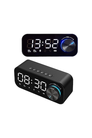 Upway Led Işıklı Dijital Masa Saati Bluetooth Hoparlör Sd Kart Çift Alarm Siyah