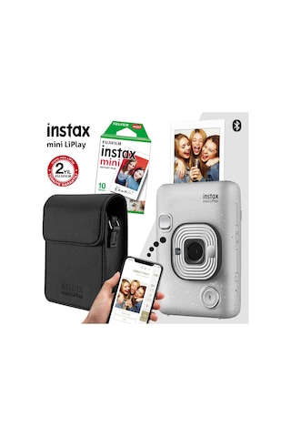 Fujifilm Instax Mini Liplay Hybrid Stone White Fotoğraf Makinesi Çantalı Set 3