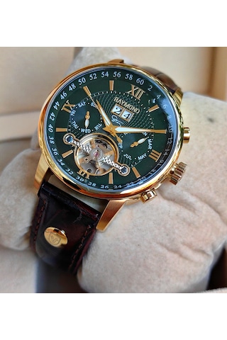 Raymond Star Serisi Yeşil Kadran Otomatik Erkek Kol Saati Altın