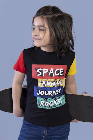 Toontoy Kids Toontoy Erkek Çocuk Kolları Garni Detaylı Baskılı Tişört Sarı