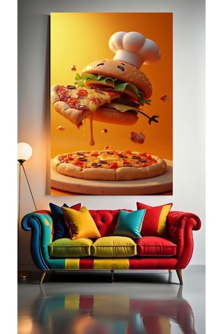 Pizza Yiyen Hamburger V1 Ev Duvar Salon Güzellik Salonu Ofis Dükkan Dekarasyon Kanvas Tablo