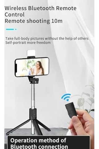 Işıklı Bluetooth Selfie Çubuğu Tripod - Uzaktan Kumandalı, Taşınabilir, Uzatılabilir, Tüm Telefonlarla Uyumlu, Vlog Ve Video Çekimi İçin Ideal