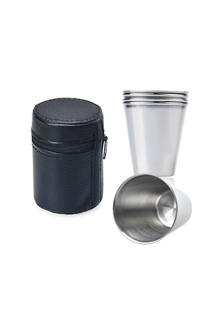 4 Adet Çelik Shot Kahve Kamp Bardağı Df37 Gri