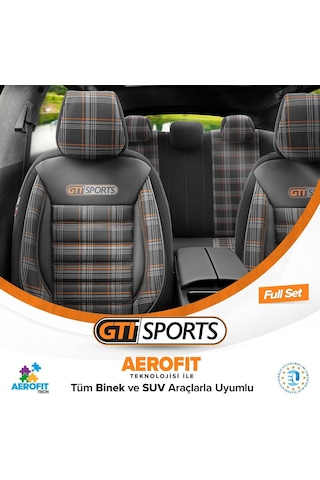 Gti Sports Design Oto Koltuk Kılıfı Ekstra Destekli Özel Jacquard Kumaş Tam Set - Turuncu-siyah Standart