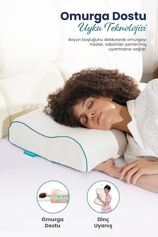 Yüksek Çift Boyun Destekli Ortopedik Visco Yastık 60x40x14-12cm Beyaz