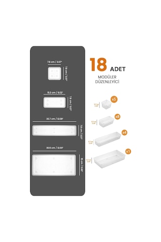 18'li Modüler Set Kaşıklık Çekmece Içi Düzenleyici Çatal Kaşık Bıçak Düzenleme Organizeri Şeffaf