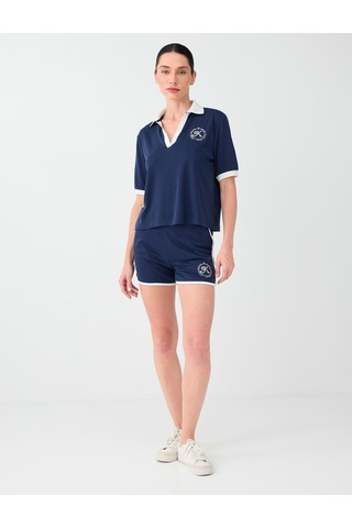 Jimmy Key Jimmy Key Lacivert Polo Yaka Brode Detaylı Kısa Kol Bluz 6sw037190494