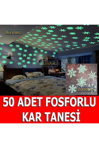 50 Adet Fosforlu Kar Tanesi Gece Parlayan Duvar Tavan Sticker Süs