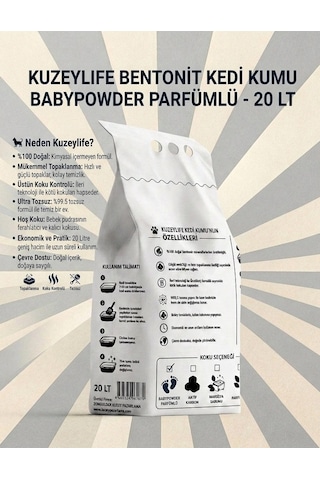 Kuzeylife Bentonit Kedi Kumu Babypowder Parfümlü 20 Lt