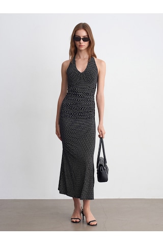 DİLVİN 91698 Lyocell Halter Yaka Midi Elbise-siyah