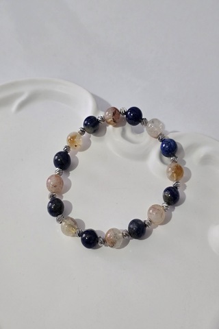 8 Mm Karlı Sitrin, Lapis Lazuli Doğaltaş Bileklik Açık Sarı
