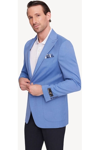 Erkek İndigo Mavi Regular Fit Sivri Yaka Tek Ceket 001