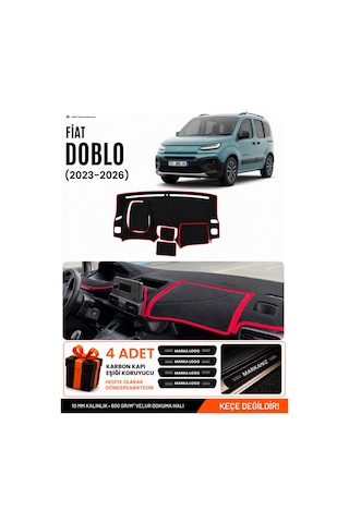 Fiat Doblo 2023-2026 Uyumlu Torpido Koruma, Torpido Örtüsü, Torpido Kılıfı - Siyah-kırmızı - Cı015