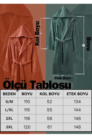 Doğa 2'li Set Yeşil Kiremit Kapüşonlu Bornoz Kiremit - Yeşil