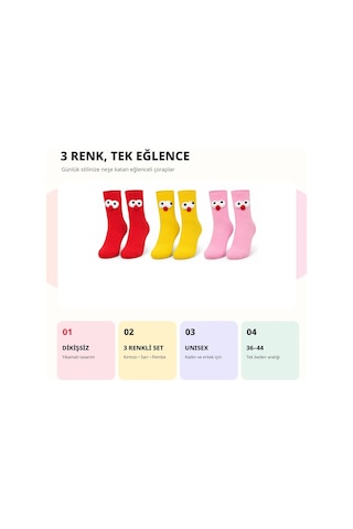 Ren.ga.renk Kutulu 3d Gözlü Ponponlu Soket Çorap 6'lı Set Kırmızı Sarı Pembe Renkli Eğlenceli Hediyelik Çorap Renk: Çok Renkli Beden: 36-44 Adet: 6 Rengaren