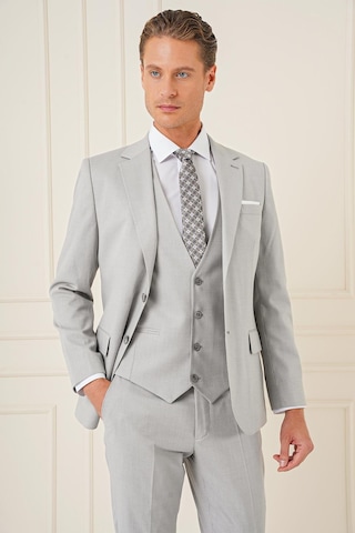 Efor Slim Fit Dokulu Çift Yırtmaç Yelekli Klasik Gri Takım Elbise Tk 898 Gri