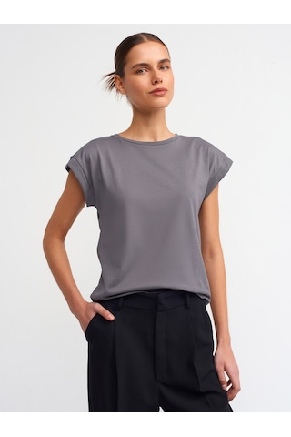 Dilvin Bisiklet Yaka Penye T-shirt-füme Füme