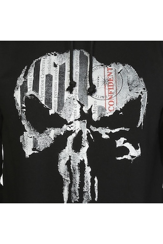 Bant Giyim - The Punisher Siyah Kapşonlu Erkek Sweatshirt Siyah