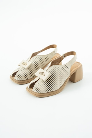 Dericia Shoes Allone Hakiki Deri Kadın Günlük Rahat Topuklu Sandalet Bej