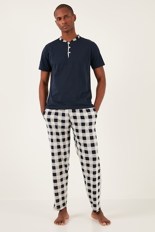 Buratti Ekoseli Pamuklu Regular Fit Kısa Kollu Erkek Pijama Takımı 60961007 Lacivert-Beyaz