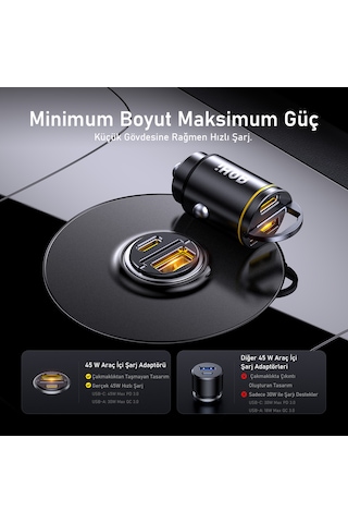 Aohi Superauto Araç Içi Şarjı, 2 Portlu Pd 45w Type-c To Type-c