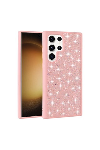 Zore Samsung Galaxy Uyumlu S22 Ultra Kılıf Parlak Taşlı Tasarım Omsy Pırlanta Kapak - Pembe