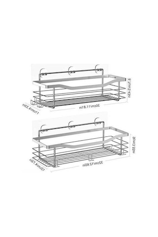 Besthome1 Stanyum Çelik Duş Rafı, 5 Kanca, Su Geçirmez Paslanmaz, Banyo/mutfak Düzenleyici 2 Adet Gümüş Gümüş