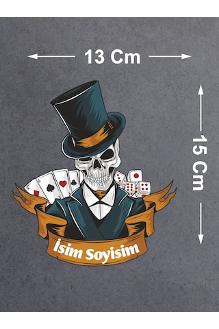 Kişiye Özel Kumarbaz Kurukafa Sticker - İskanbil Poker Kumar Sticker - Araba Oto Motosiklet Karavan Cam Sticker - 00092 15x13 Cm