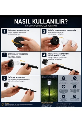 10'lu Güneş Enerjili Led Bahçe Aydınlatması Solar Aydınlatma Ip44 Su Geçirmez Işık Seti Diğer