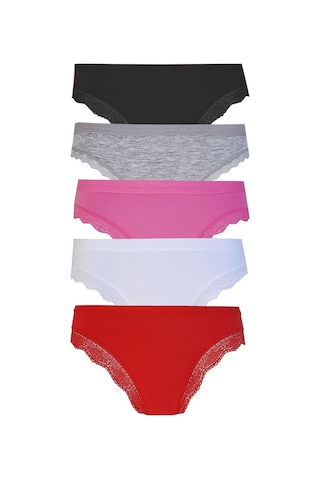 5Li Kadın Pamuklu Paça Dantelli Bikini Külot Iç Çamaşırı Işık