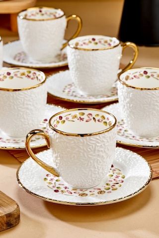 Cooker Royal Bloom 6 Kişilik 180 Ml Porselen Duble Çay Ve Kahve Fincan Takımı Ckr3808 Altın