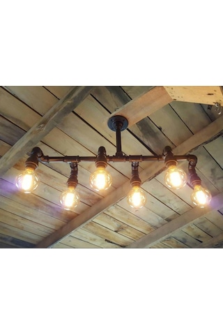 Demir Boru Sarı Ampulden, Endüstriyel Malzeme Rustik Avize Siyah