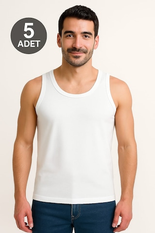 Beyaz Askılı Erkek Atler Ekonomik Paket 5 Adet %100 Pamuk Beyaz
