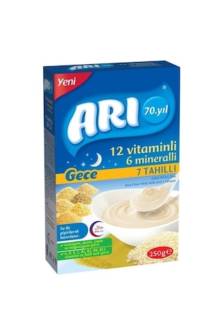 Arı Mama 7 Tahıllı Gece - Sütlü - Ballı İrmikli Kahvaltı - Sütlü Muzlu Pirinç Unu Kaşık Mama 4 x 250 G