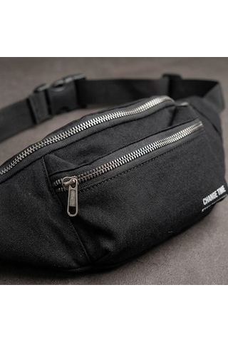 Trendexa Siyah Unisex Bel Çantası Çapraz Askılı Günlük Kullanım Fermuarlı 30x13 Cm Mac