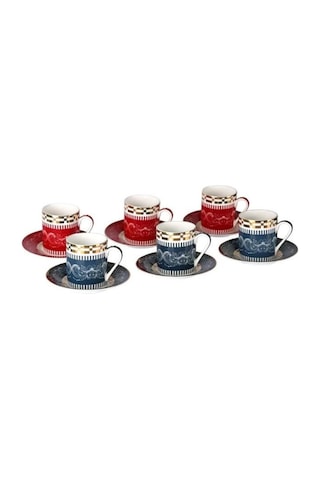 Lucky Art Lancelot Bone 6lı Kahve Fincan Seti Kırmızı