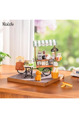 Rolife Dg182 Kahve Arabası Aromatic Coffee Dıy Minyatür Maket Model Seti Ahşap 3d Wooden Puzzle 3d Model Kit Detaylı Dekoratif Hobi Seti Ahşap Maket