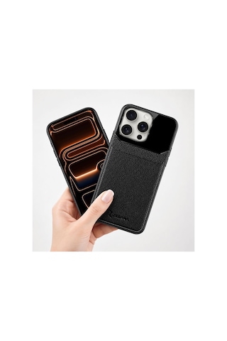 Apple İphone 16 Pro Uyumlu Kılıf Zebana Lens Deri Kılıf Siyah