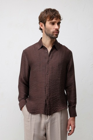 Antioch Crinkled Relax Fit Erkek Gömlek Kahve