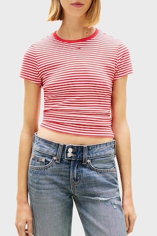 Tommy Jeans Pamuklu Çizgili Slim Fit Bisiklet Yaka T Shirt Bayan T Shirt Dw0dw17383 0ey Kırmızı-beyaz