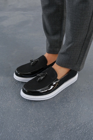 Roof Atelier Erkek Siyah Rugan Püsküllü Loafer Ayakkabı - 002 - Rbt Loafer Verniciata Siyah