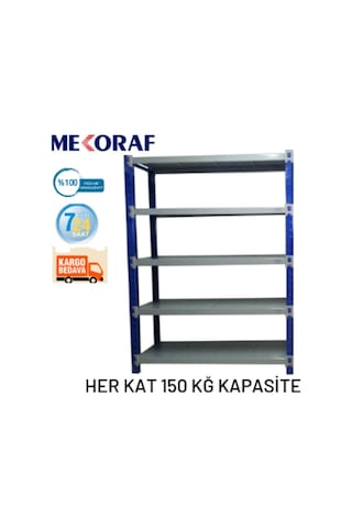 Mekoraf Depo Raf 5 Katlı 2.5 Metre Boy 60 Cm Derinlik 165 Cm En Mavi