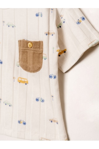 Jakarlı Örme Tişört Şort Takım Kahverengi