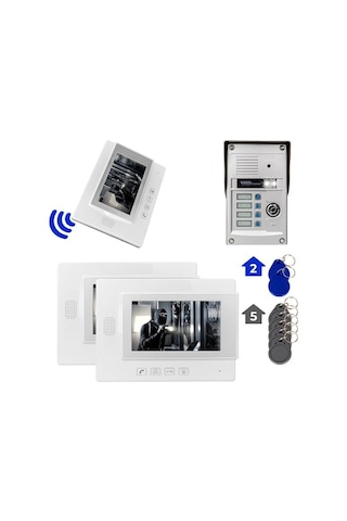 Powermaster 37t4 2 Daire 7 Nfc Destekli Görüntülü Diafon Kapı Zili Interkom Akıllı Ev Güvenliği Sistemi