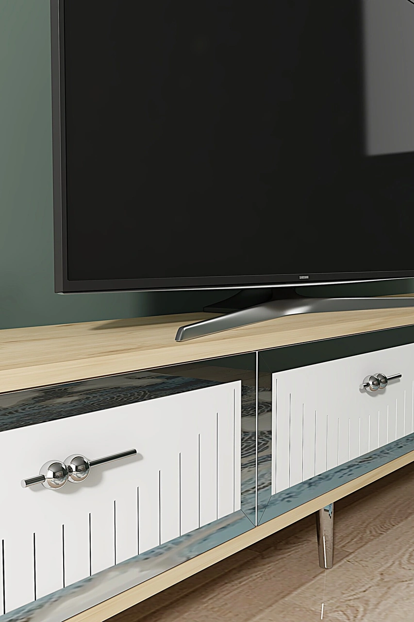 Tsa1802dbs - Tuna Tv Stand, Tv Sehpası Safirmeşe-beyaz-sılver 180cm Beyaz