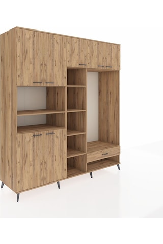 Kronos Dolap 11 Raflı Tek Çekmeceli 7 Kapaklı 220x59x243 Çam-çam/çam Atlas Çam/atlas Çam
