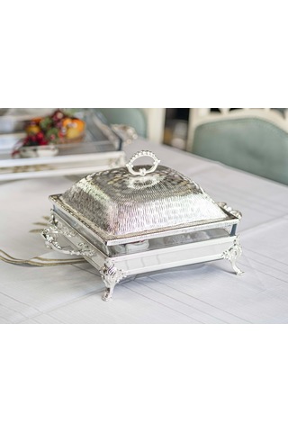 Gümüş Kaplama Sunumluk Kare Kapaklı Camlı Kumlu Doku