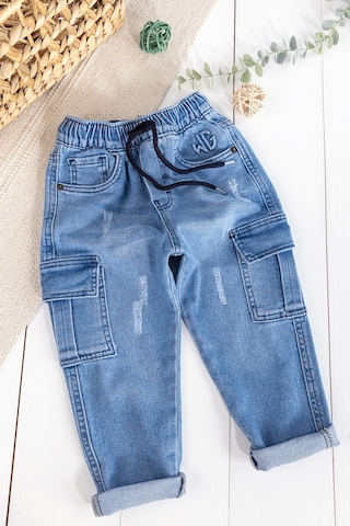 Babymod Kargo Cepli Denim Kumaş Beli Lastikli Erkek Çocuk Kot Pantolon 001