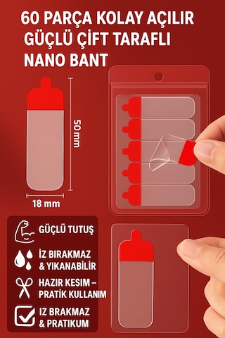 Süper Güçlü Yapışkan Kolay Çıkarılabilir Çok Amaçlı 60 Parça Çift Taraflı Şeffaf Bant 18 50 Mm